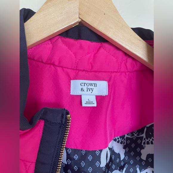 Crown & Ivy Pink Quilted Puffer Vest Elephant Lining Size Large - Picture 6 of 8